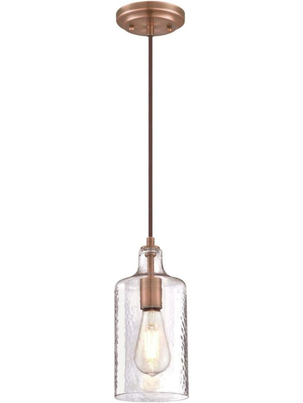 Washed Copper Mini Pendant Light with Clear Textured Glass - Stylish Indoor